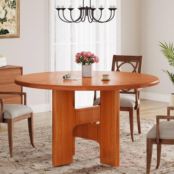 BYBLIGHT Roesler Modern Brown Engineered Wood 47.2 in. Pedestal Dining Table Seats 4