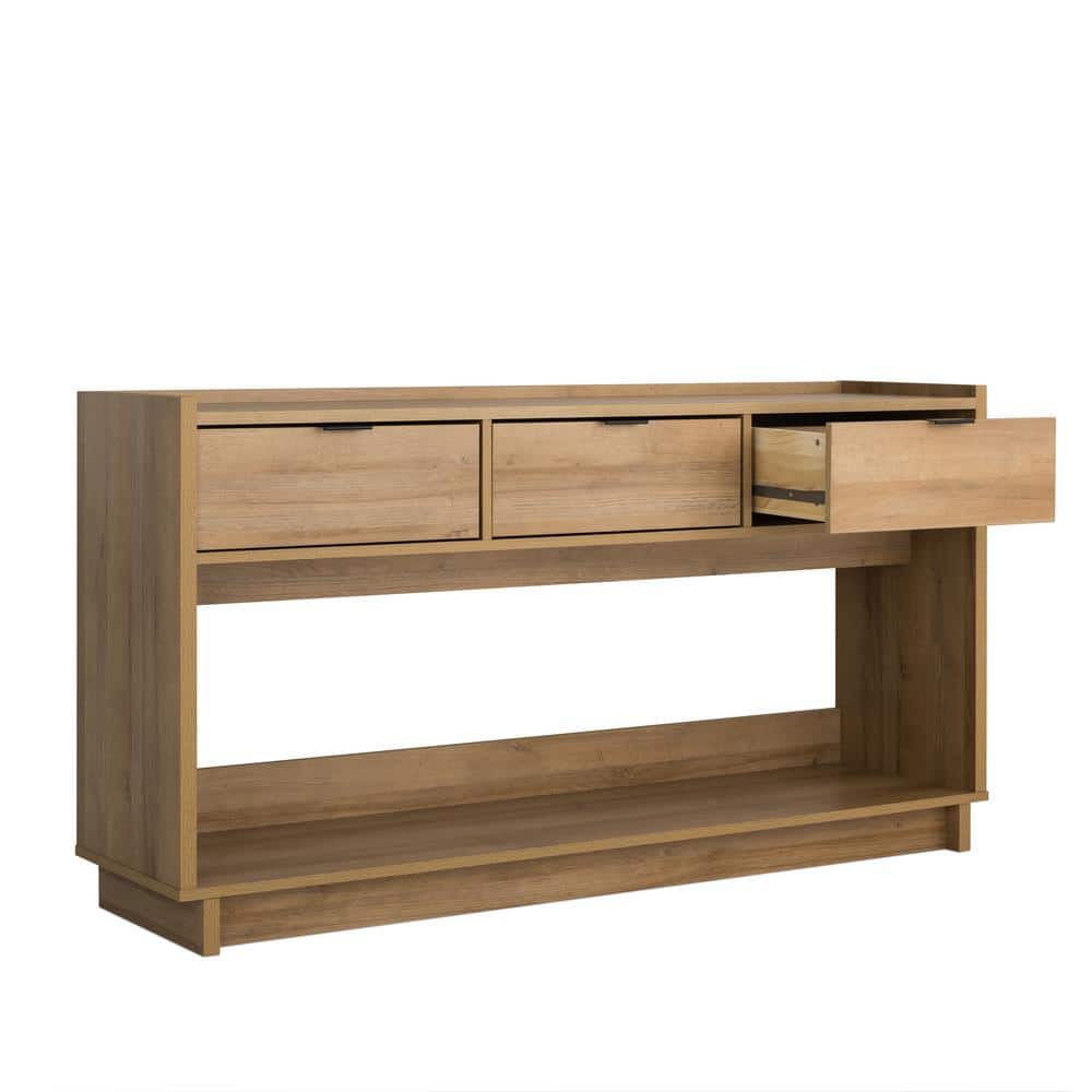Natural Oak Modern Wood Console Table with Storage Drawers