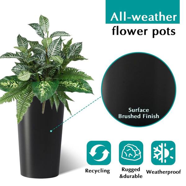 2 Pack Modern Tall Black Plastic Square Big Tapered Matte Planter
