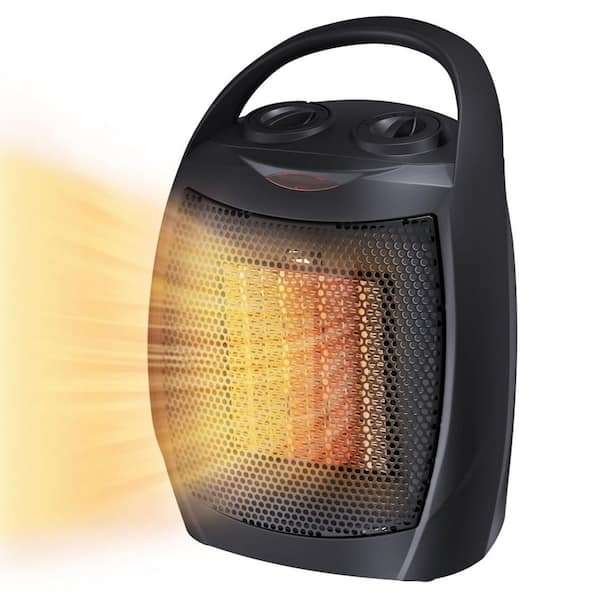 1500W Compact Ceramic Heater, Portable for Indoor and Outdoor Use, with Thermostat and Carrying Handle, Black