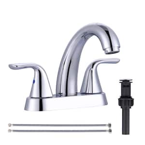 Modern 4 in. Centerset Double-Handle High Arc Bathroom Faucet with Lift Rod Drain Included in Chrome