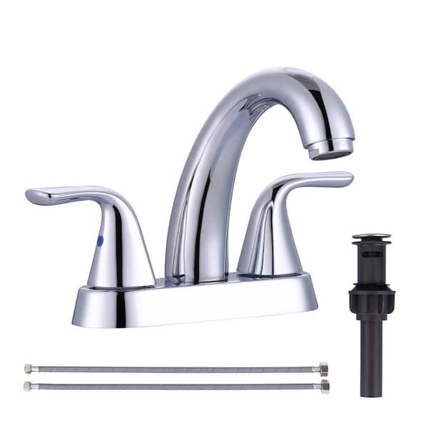 IVIGA 4 in. Centerset Double Handle High Arc Bathroom Faucet with Drain Kit, 2-Aerators and Supply Lines in Polished Chrome
