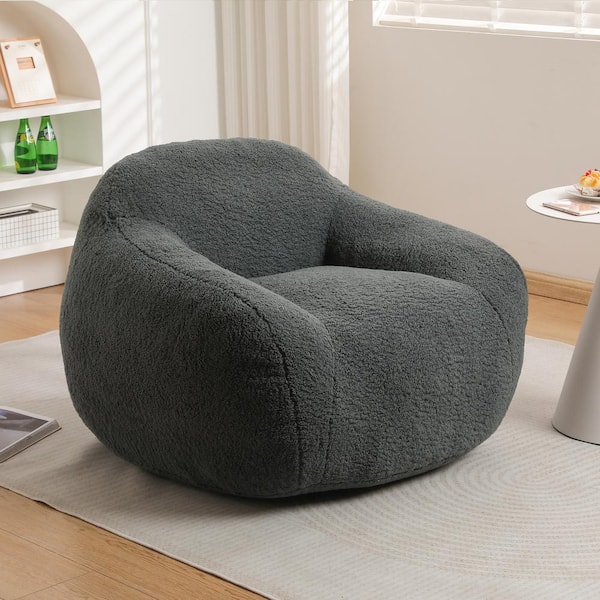 Stella Dark Gray Faux Fur Bean Bag Chair with Memory Foam Filler