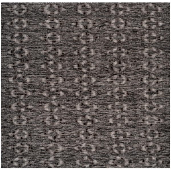 Courtyard Black 9 ft. x 9 ft. Square Solid Color Diamond Indoor/Outdoor Area Rug