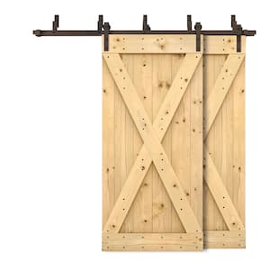40 in. x 84 in. X Bypass Unfinished DIY Solid Wood Interior Double Sliding Barn Door with Hardware Kit