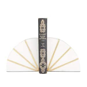 White Marble Geometric Bookends with Gold Inlay (Set of 2)