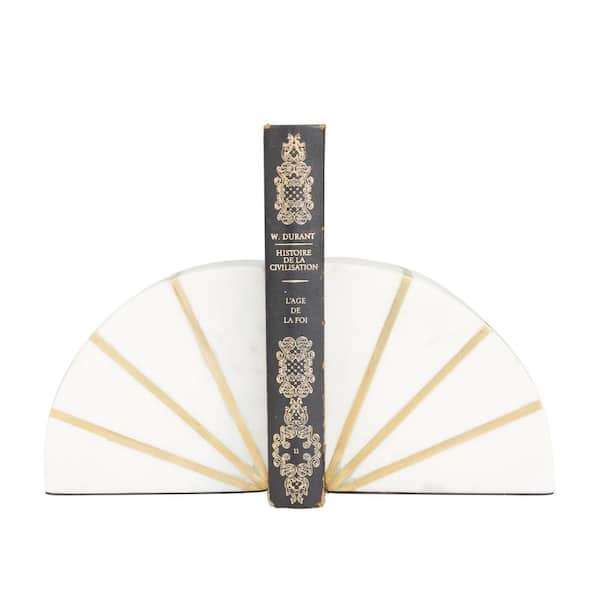 CosmoLiving by Cosmopolitan White Marble Geometric Bookends with Gold Inlay (Set of 2)