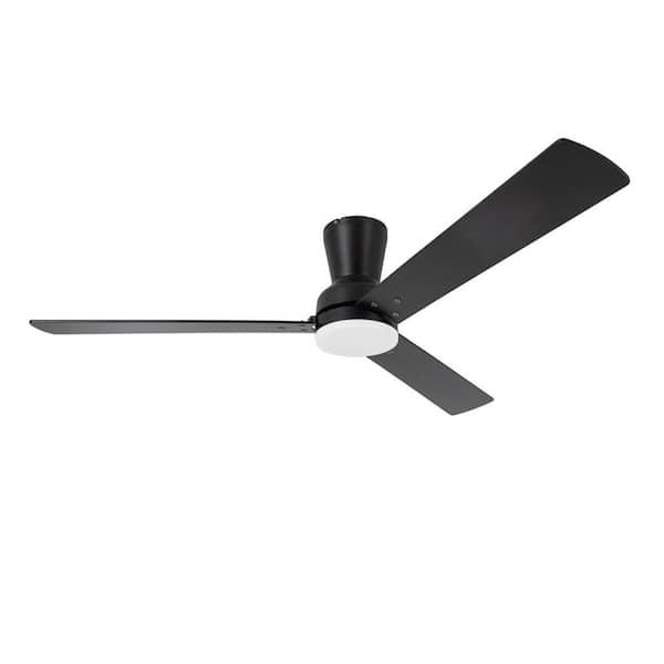 Rayburn 52 in. Indoor Matte Black Ceiling Fan with White Color Changing Integrated LED Remote Included