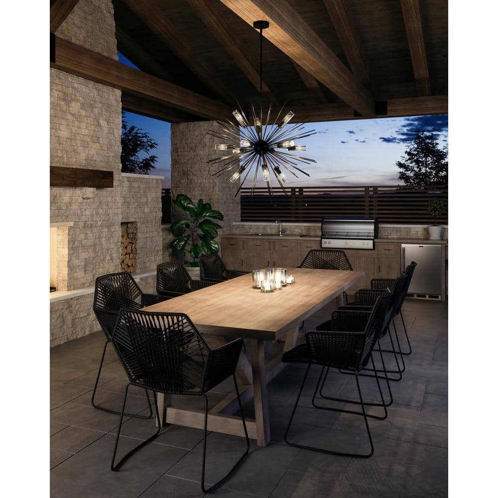 Oil Rubbed Bronze Sputnik 12-Light Outdoor Chandelier with Clear Glass
