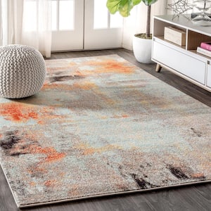 Contemporary Pop Modern Abstract Vintage Cream/Orange 3 ft. x 5 ft. Area Rug