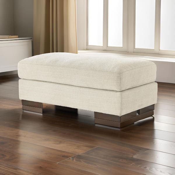 Benjara Beige and Brown Foam Rectangle Storage Ottoman Medium