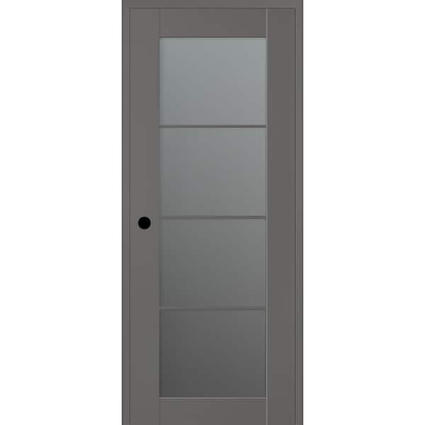 Belldinni Vona 28 in. x 80 in. Right-Hand 4-Lite Frosted Glass Gray Matte Composite DIY-Friendly Single Prehung Interior Door