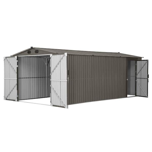 10 ft. W x 20 ft. D Outdoor Storage Shed, Multi-Purpose Metal Shed Carport with Double Lockable Doors, Light Grey