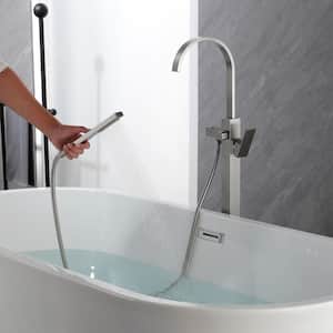 Single-Handle Floor-Mount Freestanding Tub Faucet with Hand Shower in. Brushed Nickel