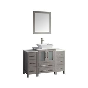 Ravenna 48 in. W x 18.5 in. D x 31.1 in. H Bathroom Vanity in Grey with Single Basin Top in White Quartz and Mirror