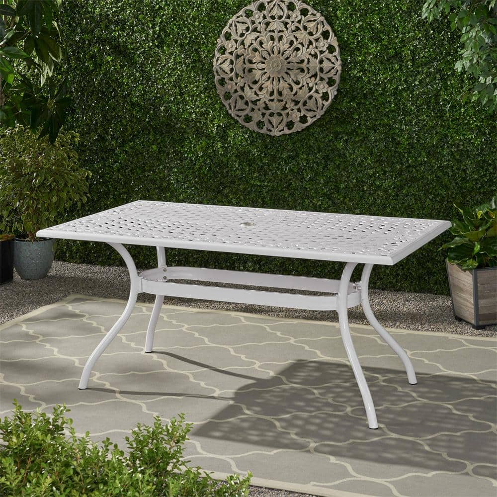 White Rectangular Cast Aluminum Outdoor Dining Table