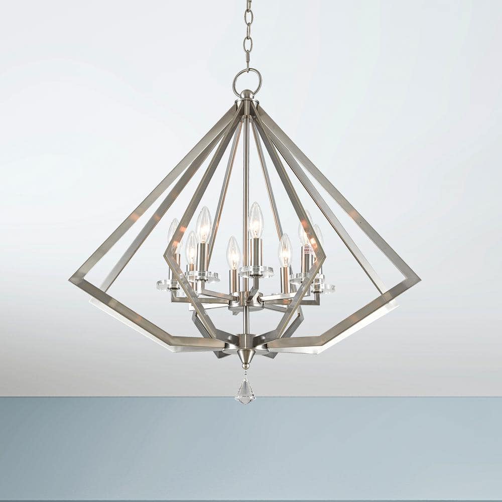 Brushed Nickel and Crystal 8-Light Candle Chandelier