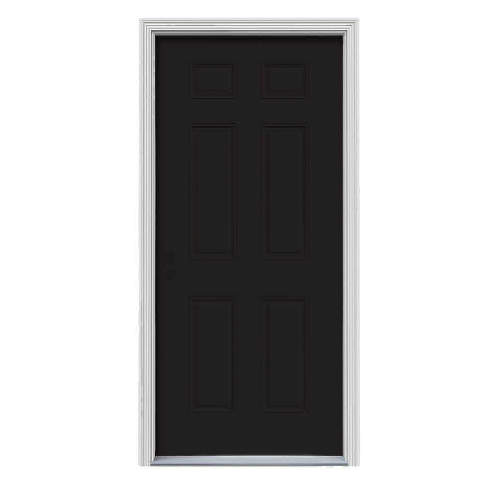36 in. x 80 in. 6-Panel Black Painted Steel Prehung Right-Hand Inswing Front Door w/Brickmould price history on PriceWatchPro