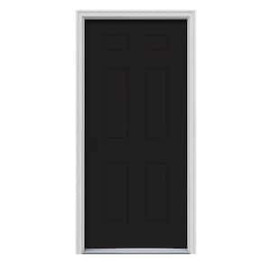 36 in. x 80 in. 6-Panel Black Painted Steel Prehung Right-Hand Inswing Front Door w/Brickmould