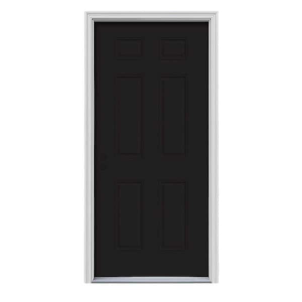 JELD-WEN 36 in. x 80 in. 6-Panel Black Painted Steel Prehung Right-Hand Inswing Front Door w/Brickmould