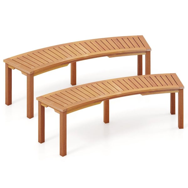Natural Acacia Wood Outdoor Garden Bench(2-Pack)