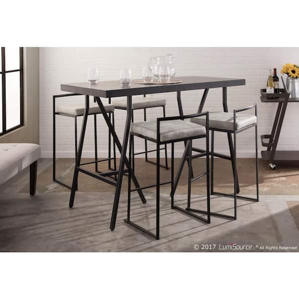 Fuji 26 in. Black Stackable Counter Stool with Light Grey Cowboy Fabric Cushion (Set of 2)
