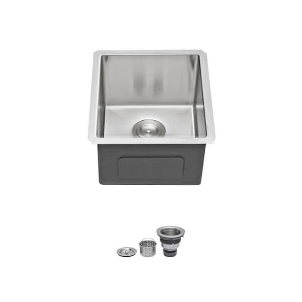 15 in. Undermount Single Bowl 16 Gauge Brushed Nickel Stainless Steel Kitchen Sink with Drain