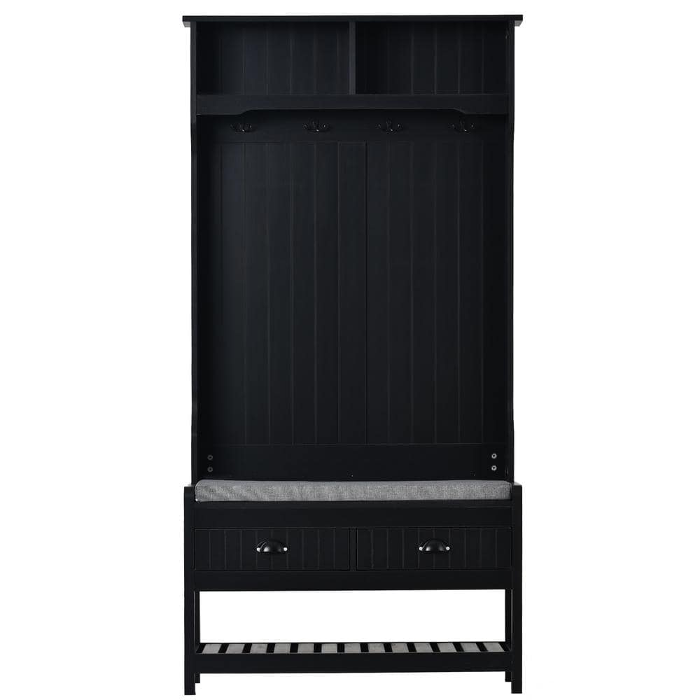 UCan 69 in. H Black Hall Tree with 4 Hooks and 3in1 Bench Design for