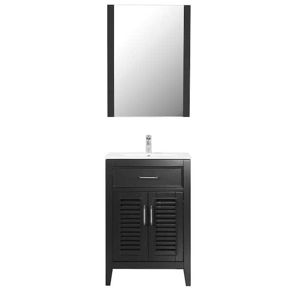 Unbranded Marina 24 in. W x 18 in. D x 36 in. H Bath Vanity in Black with Ceramic Vanity Top in White with White Basin and Mirror