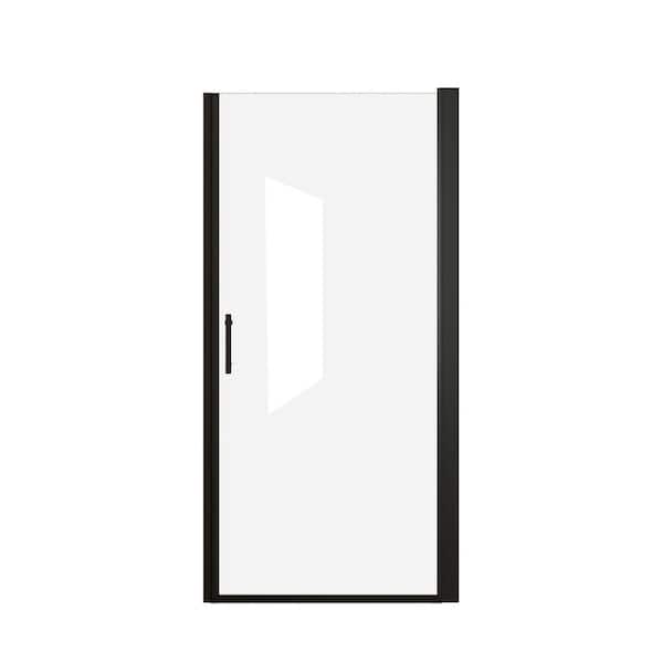 Caleron 28 in. W x 72 in. H Aluminum Half-Framed Pivot Shower Door in Matte Black with Clear Tempered Glass