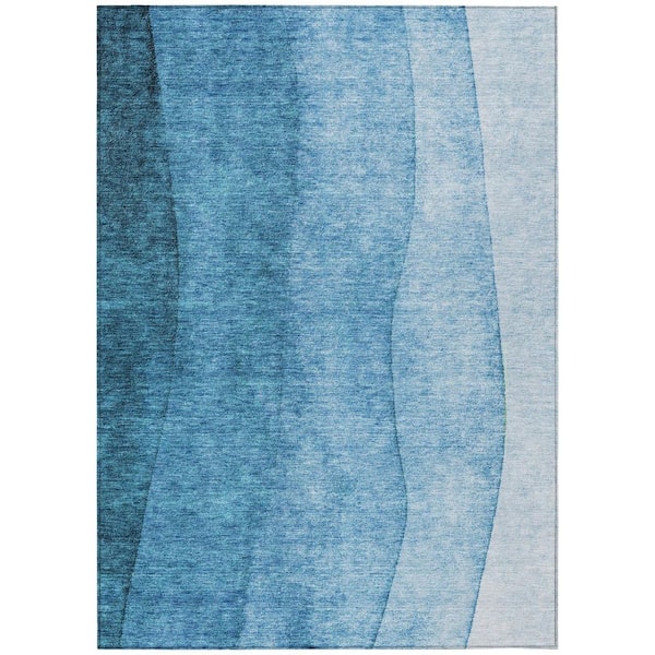 Teal Blue, Aqua, Turquoise 5 ft. x 8 ft. Woven Abstract Polyester Rectangle Indoor / Outdoor Area Rug