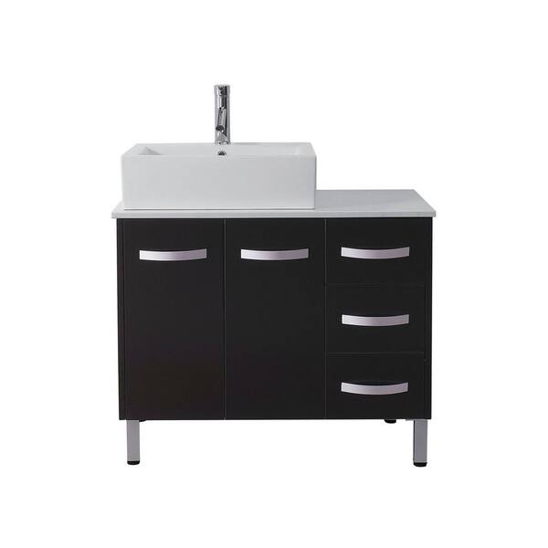 Virtu USA Tilda 36 in. W x 22 in. D Single Vanity in Espresso with Stone Vanity Top in White with White Basin with Faucet