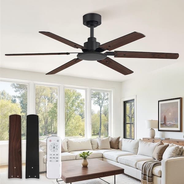 48 in. Downrod Black Standard Indoor/Outdoor Ceiling Fans Without Light Remote Reversible Quiet DC Motor for Living Room