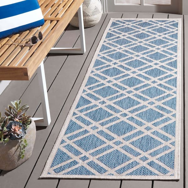Beach House Blue/Ivory 2 ft. x 8 ft. Diamond Crosshatch Indoor/Outdoor Runner Rug