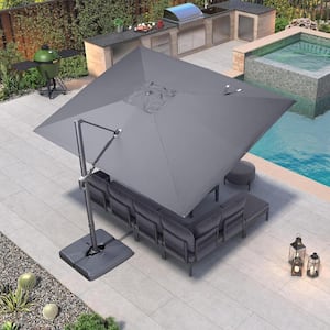 9 ft. x 11.5 ft. Outdoor Patio Recyclable Cantilever Umbrella Aluminum Offset 360° Rotation Umbrella in Dark Gray