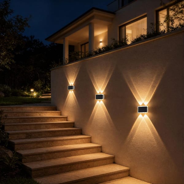 1-Light Black Integrated LED Not Powered Stair Light Dusk to Dawn, Outdoor RGB Step Light for Deck Fence Pathway, 6-Pack