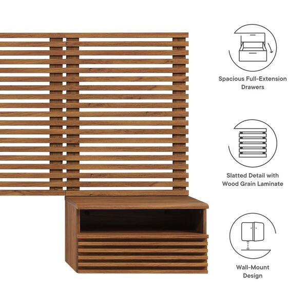 MODWAY Render Wall Mount Queen Headboard and Modern Nightstands in