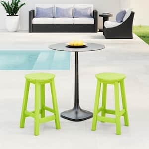 Laguna 24 in. Round HDPE Plastic Backless Counter Height Outdoor Dining Patio Bar Stools (2-Pack) in Lime