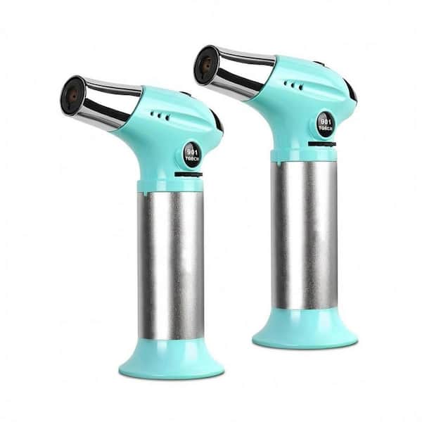 Refillable Aluminum Alloy Silver Culinary Torch Lighter with Adjustable Flame for Baking BBQ Creme Brulee 2-Pack
