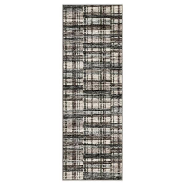 Unbranded Green Brown 2 ft. x 6 ft. Modern Striped Geometric Pattern Non-shedding Low Pile for Bedroom Living Room Office Area Rug