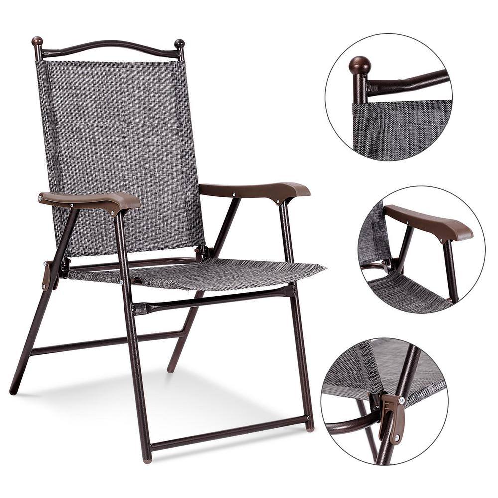 Gray Steel Frame Folding Camping Chairs with Arms, Set of 2
