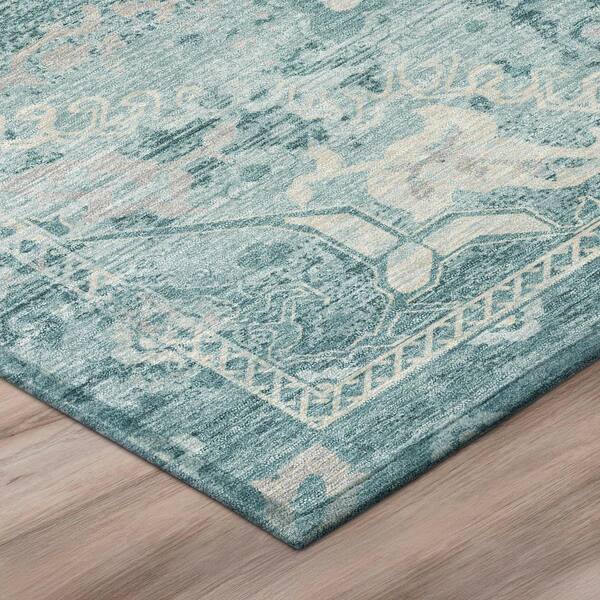 Chantille Machine Washable Indoor/Outdoor Abstract ACN3169 Teal 8 ft. x 8 ft. Round Rug