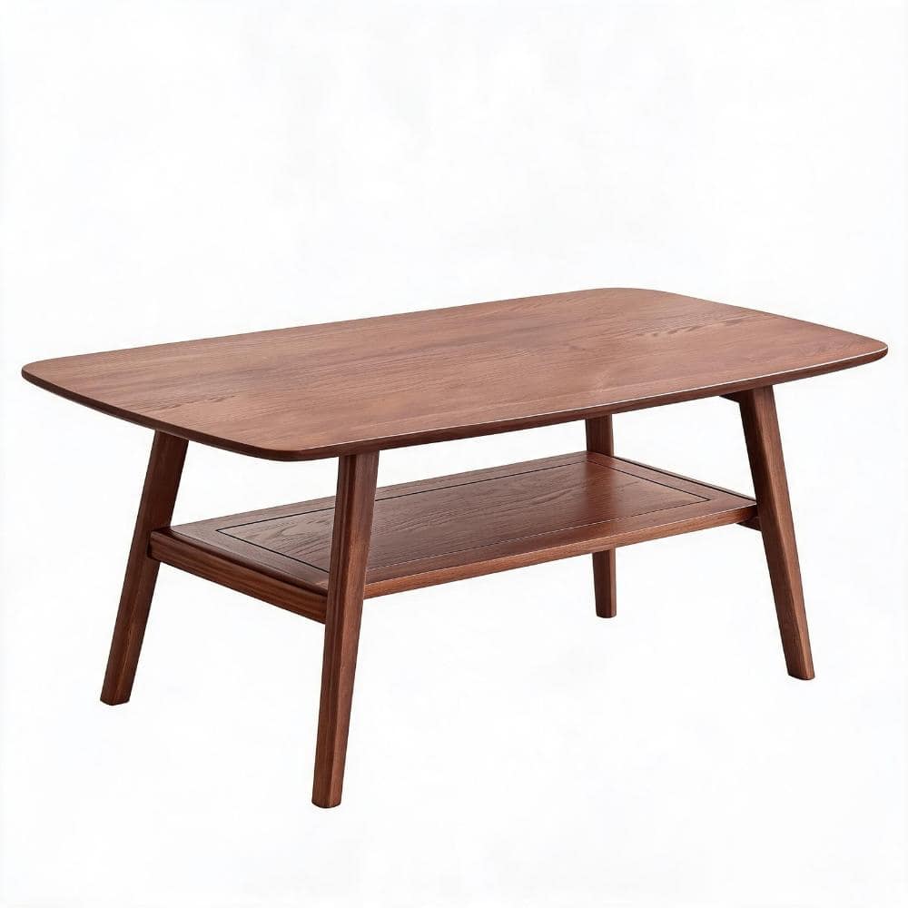 31.5 in. Oak Rectangular Solid Wood Coffee Table with Storage Shelf and Dual-Layer Design durable construction price history on PriceWatchPro