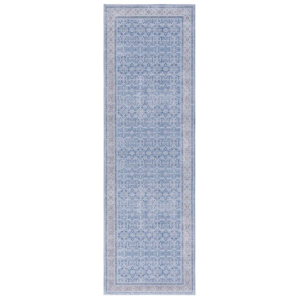 SAFAVIEH Tucson Blue/Rust 3 ft. x 8 ft. Machine Washable Border Geometric Runner Rug