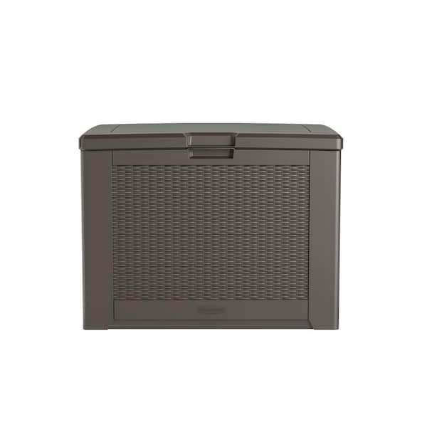 Rubbermaid Medium Resin Weather Resistant Outdoor Storage Deck Box, 72.6  Gal., Putty/Canteen Brown, for Garden/Backyard/Home/Pool