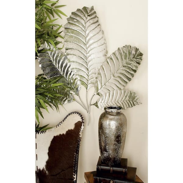 Litton Lane Silver Stainless Steel Glam Floral Wall Decor 35 in. x 36 in.
