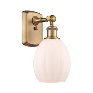 Eaton 6 in. 1-Light Brushed Brass Wall Sconce with Matte White Glass Shade