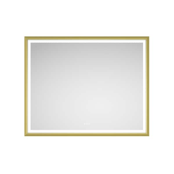 WELLFOR 60 in. W x 48 in. H Rectangular Aluminum Framed Anti-Fog Dimmable LED Wall Mount Bathroom Vanity Mirror in Gold