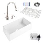 Harper All-in-One Farmhouse Apron Front Fireclay 36 in. Single Bowl Kitchen Sink with Pfister Wheaton Faucet and Drain