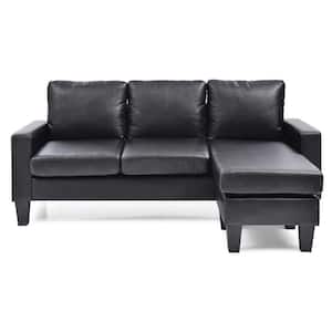 Jenna 76 in. W Flared Arm Faux Leather L-Shaped Sofa in Black